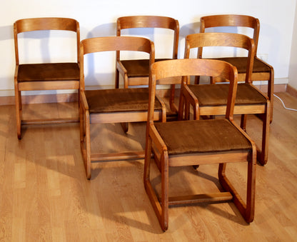 Set di 6 sedie Willy Rizzo per Mario Sabot, velluto marrone, anni '70