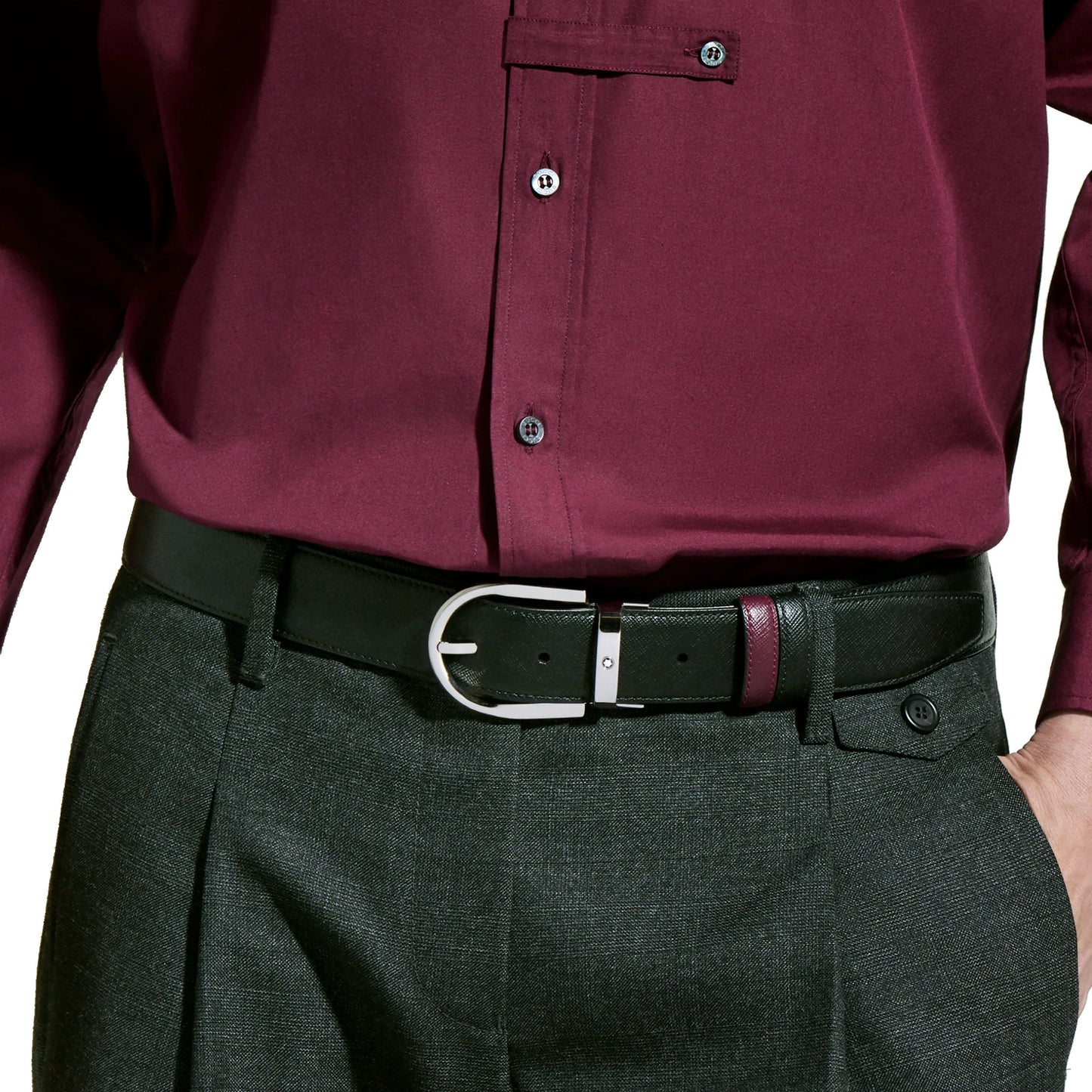 Ceinture réversible Montblanc 35 mm en cuir noir/cassis avec boucle fer à cheval 199638