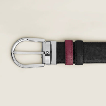 Ceinture réversible Montblanc 35 mm en cuir noir/cassis avec boucle fer à cheval 199638