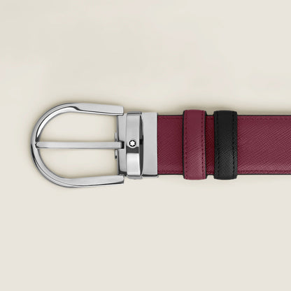 Ceinture réversible Montblanc 35 mm en cuir noir/cassis avec boucle fer à cheval 199638