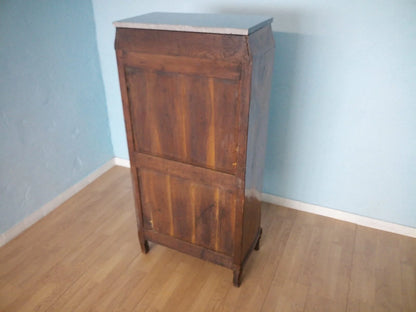 Cassettiera secrétaire luigi xvi in legno con ante a pannelli e gambe corte in marmo ottocento