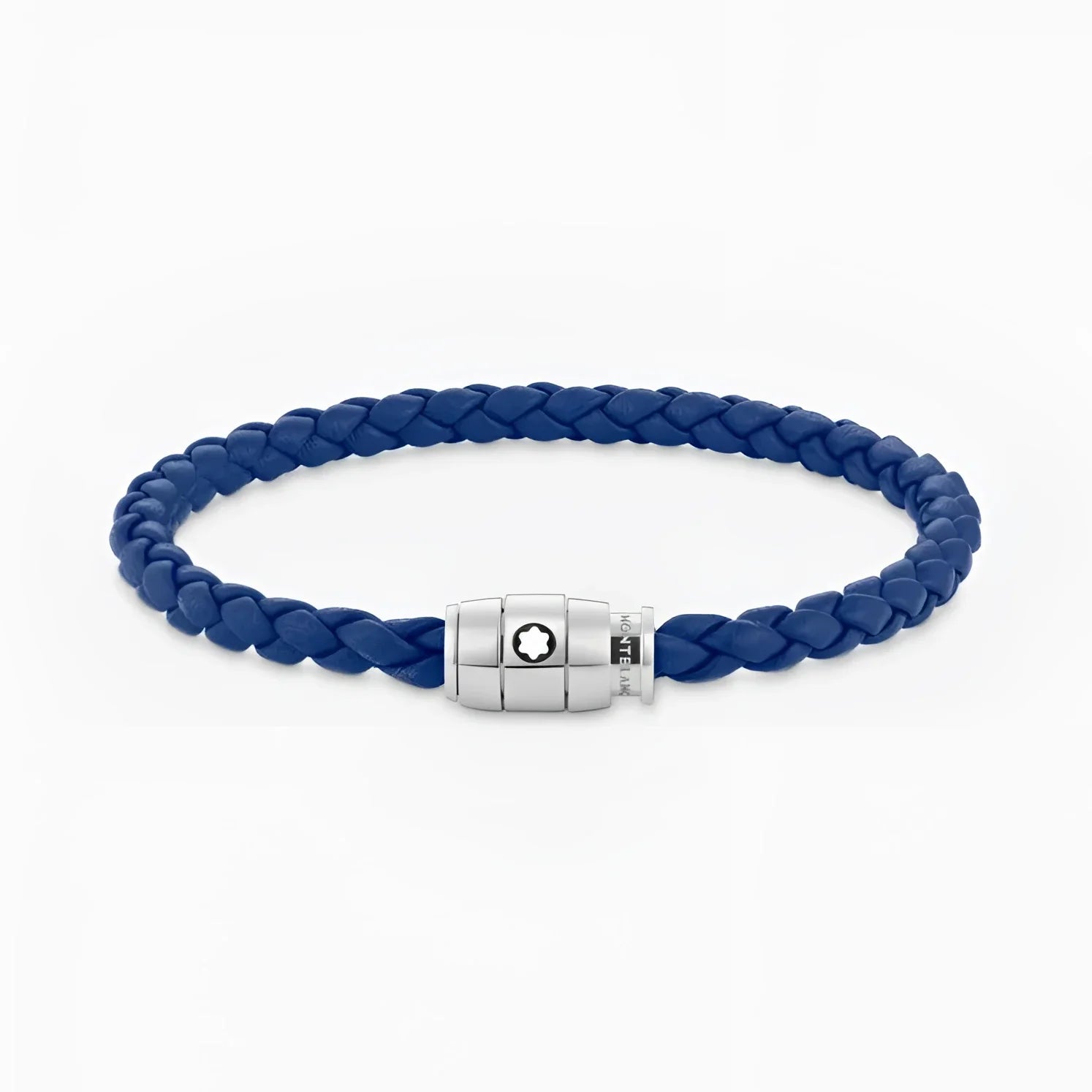 Bracciale Montblanc in pelle blu misura M con chiusura magnetica argento e logo Montblanc