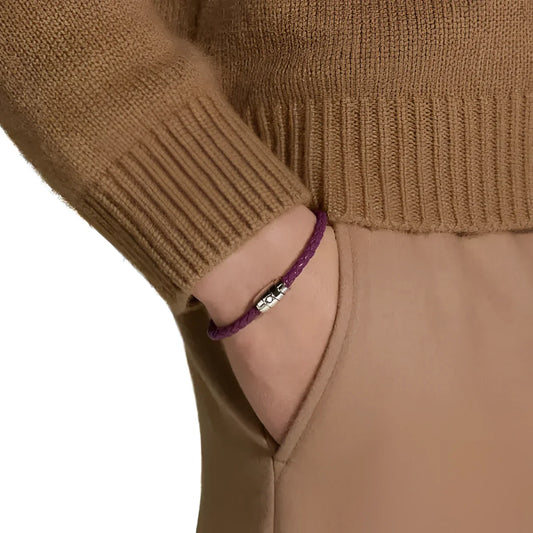 Bracciale montblanc pelle meisterstück cassis viola con tre anelli in acciaio e chiusura argentata misura m