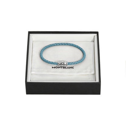 Montblanc bracciale in pelle meisterstück blu fumè intrecciata con chiusura in metallo presentato in confezione regalo montblanc