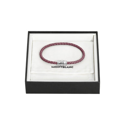 Montblanc bracciale in pelle meisterstück cassis bordeaux intrecciata con chiusura metallica argento in confezione regalo