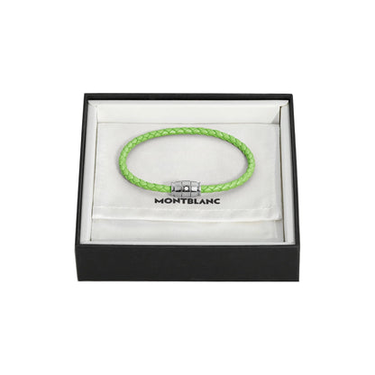 Bracciale montblanc in pelle meisterstück lime intrecciata verde lime con chiusura argento in confezione regalo elegante