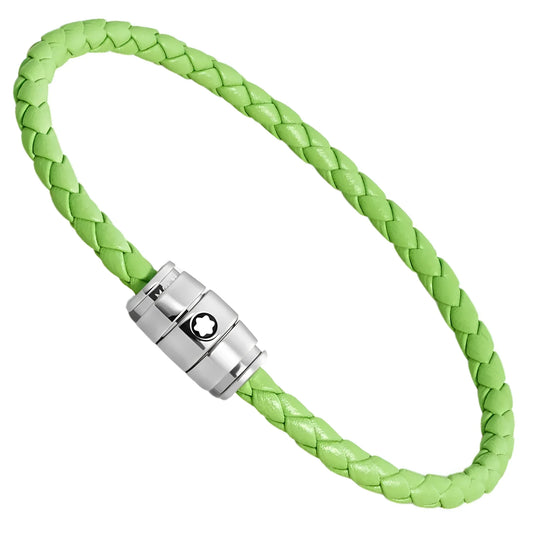 Bracciale montblanc in pelle meisterstück lime intrecciata verde lime con chiusura magnetica in acciaio silver
