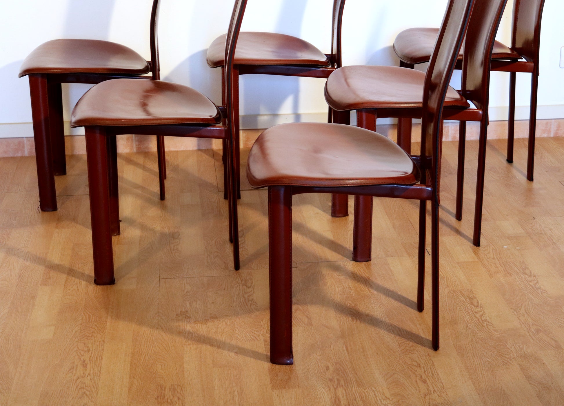 Set di 6 sedie Lara, Giorgio Cattelan per Cattelan Italia, pelle bordeaux