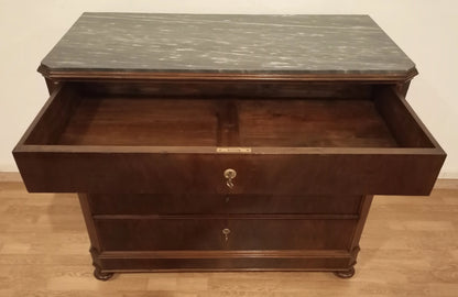 Comò cassettone cassettiera xix secolo in noce scuro con due cassetti e piano in marmo elegante cassettiera classica