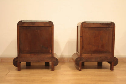 Coppia di comodini in noce art decò anni 50 in legno marrone stile mid century modern italiano dario raia antiquariato