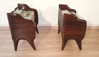 Due comodini in palissandro con gambe rastremate e design mid-century modern italiano anni 50