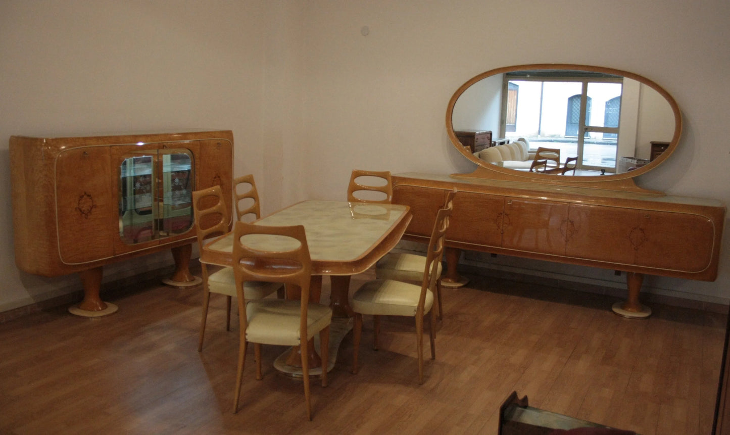 Mobile bar credenza vittorio dassi credenza mid-century moderna anni 50 con set da pranzo art déco in legno e vetro
