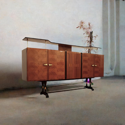 Credenza mid-century in legno con piano in vetro mobile bar consolle vittorio dassi design vittorio