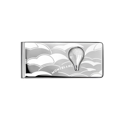 Silver montblanc fermasoldi meisterstück around the world in 80 days con incisione mongolfiera e nuvole