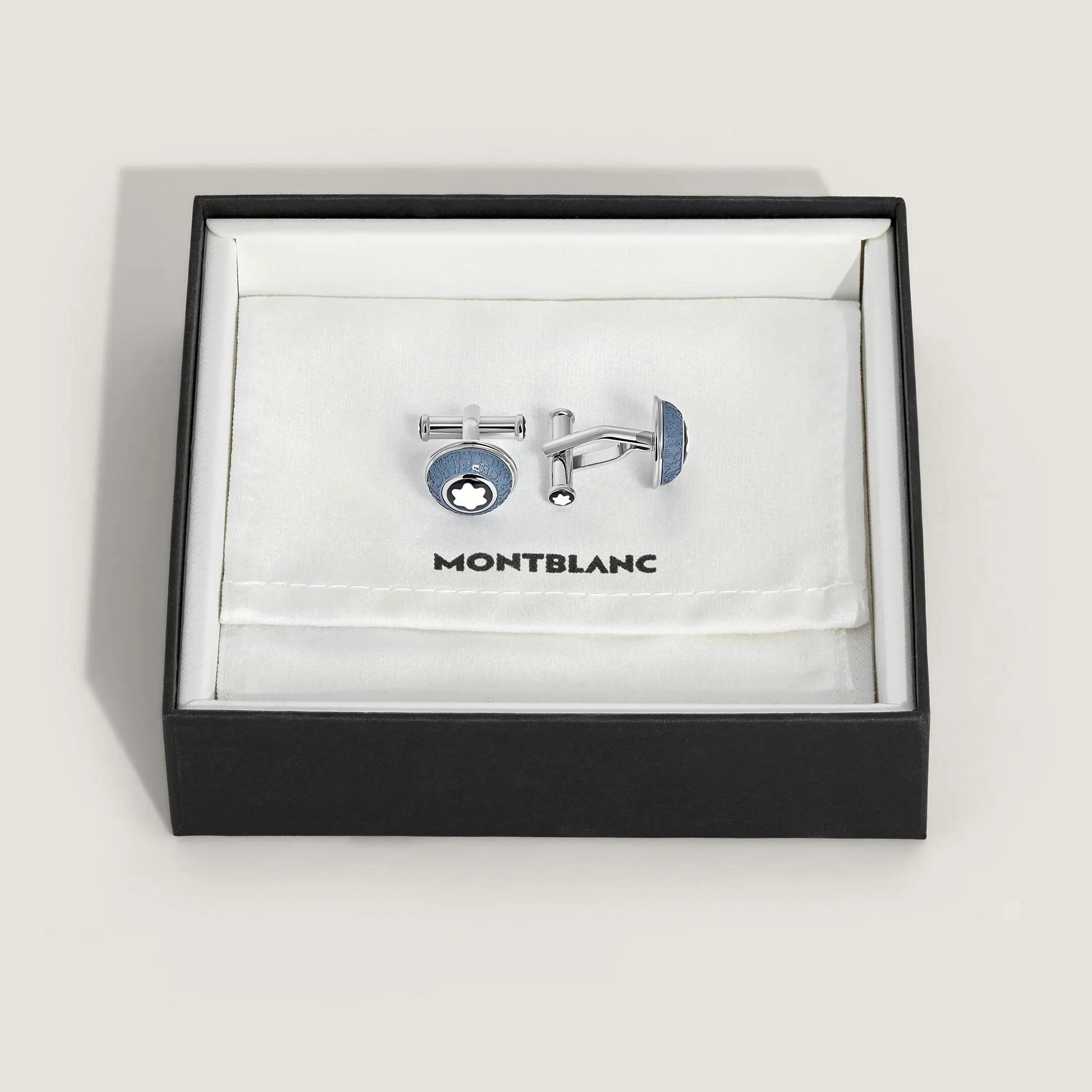 Gemelli Montblanc writers edition homage a Johann Wolfgang von Goethe argento con finitura smalto blu e logo star bianco