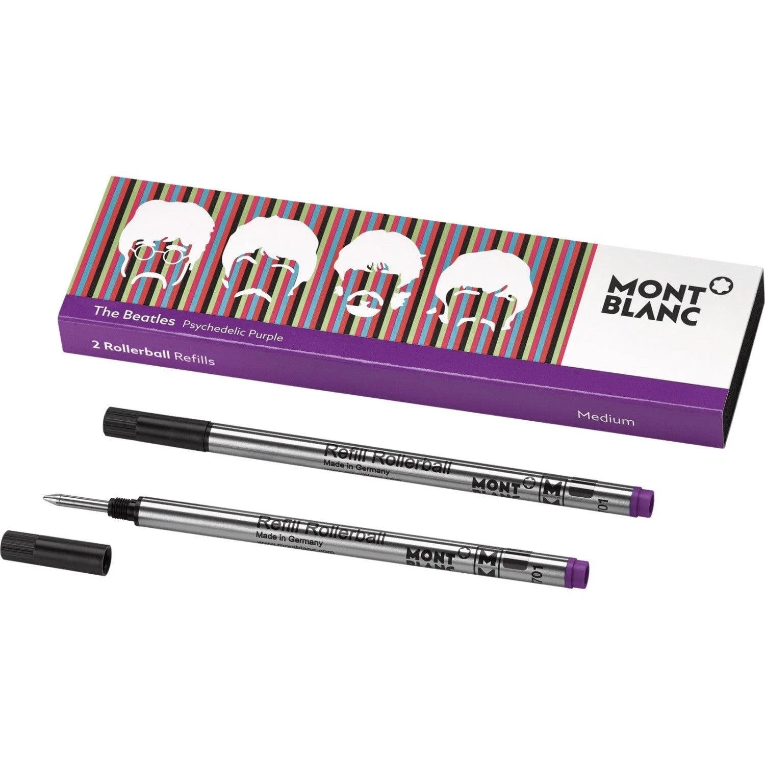 Montblanc 2 refill per rollerball the beatles psychedelic purple in eleganti fusti argento con punte viola psichedelico