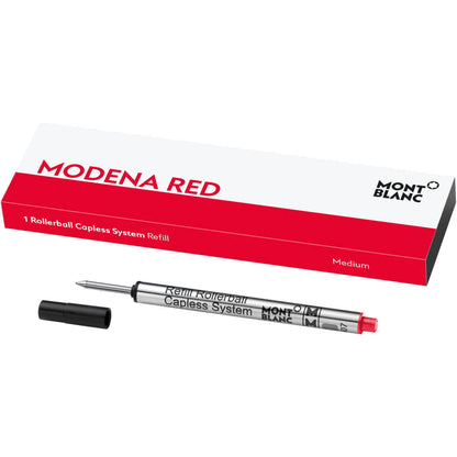 Refill montblanc m ident rollerball sistema senza cappuccio medio rosso modena con punta m e corpo argento