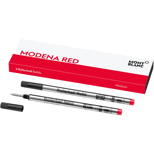 Montblanc 2 refill per roller medium rosso modena con barile argento e cappuccio rosso per montblanc eccetto roller