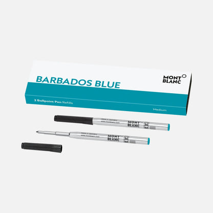 Montblanc refill per penna a sfera barbados blue con barra argento e cappuccio nero casa blu caraibi medium