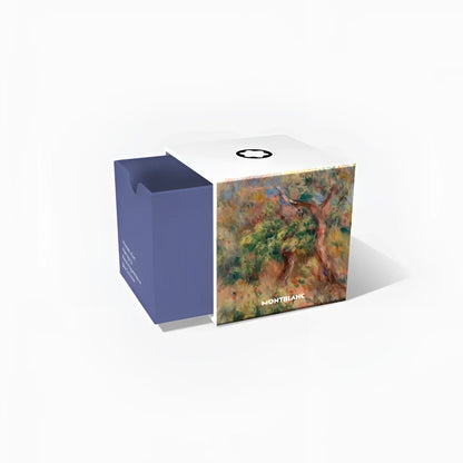 Montblanc boccetta d’inchiostro 50ml con cofanetto bianco e blu navy decorato con dipinto impressionista di albero vivace