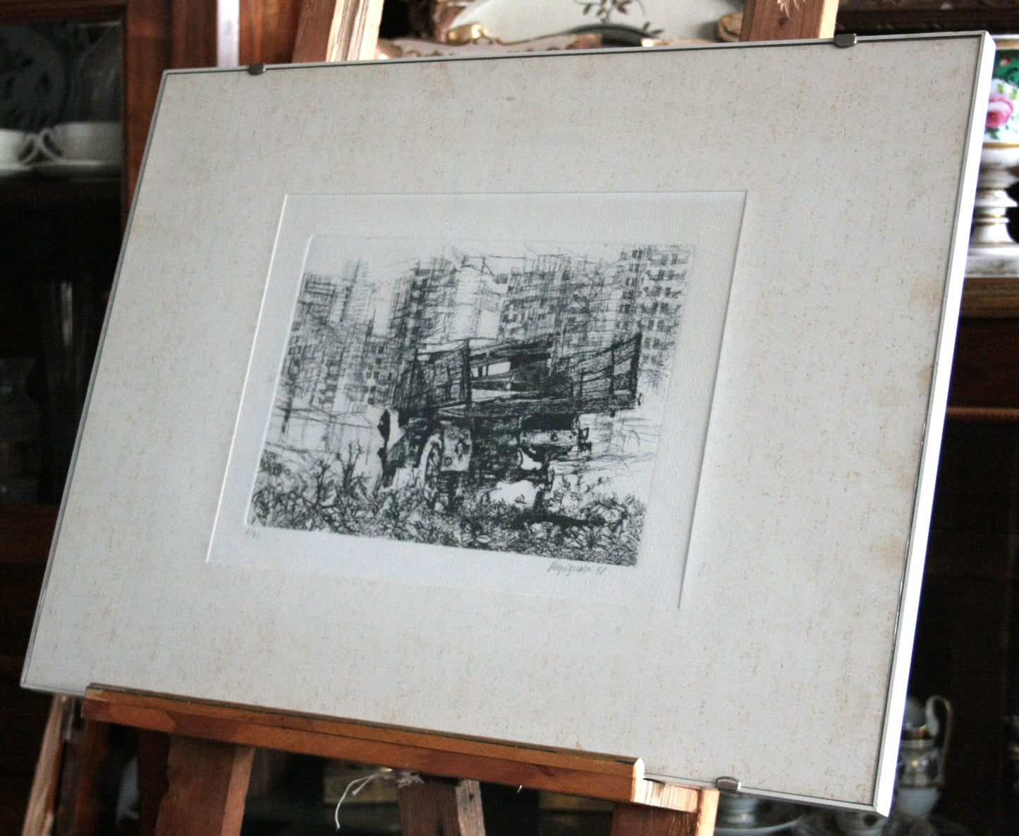 Stampa incorniciata in bianco e nero di un camion di renzo vespignani dimensioni quadro 1956 periferia anno