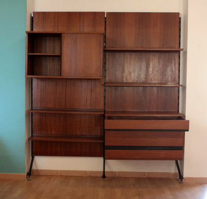 Libreria due moduli in legno naturale parete modulare urio disegnata da ico e luisa parisi per mim 1957 stile 60’s