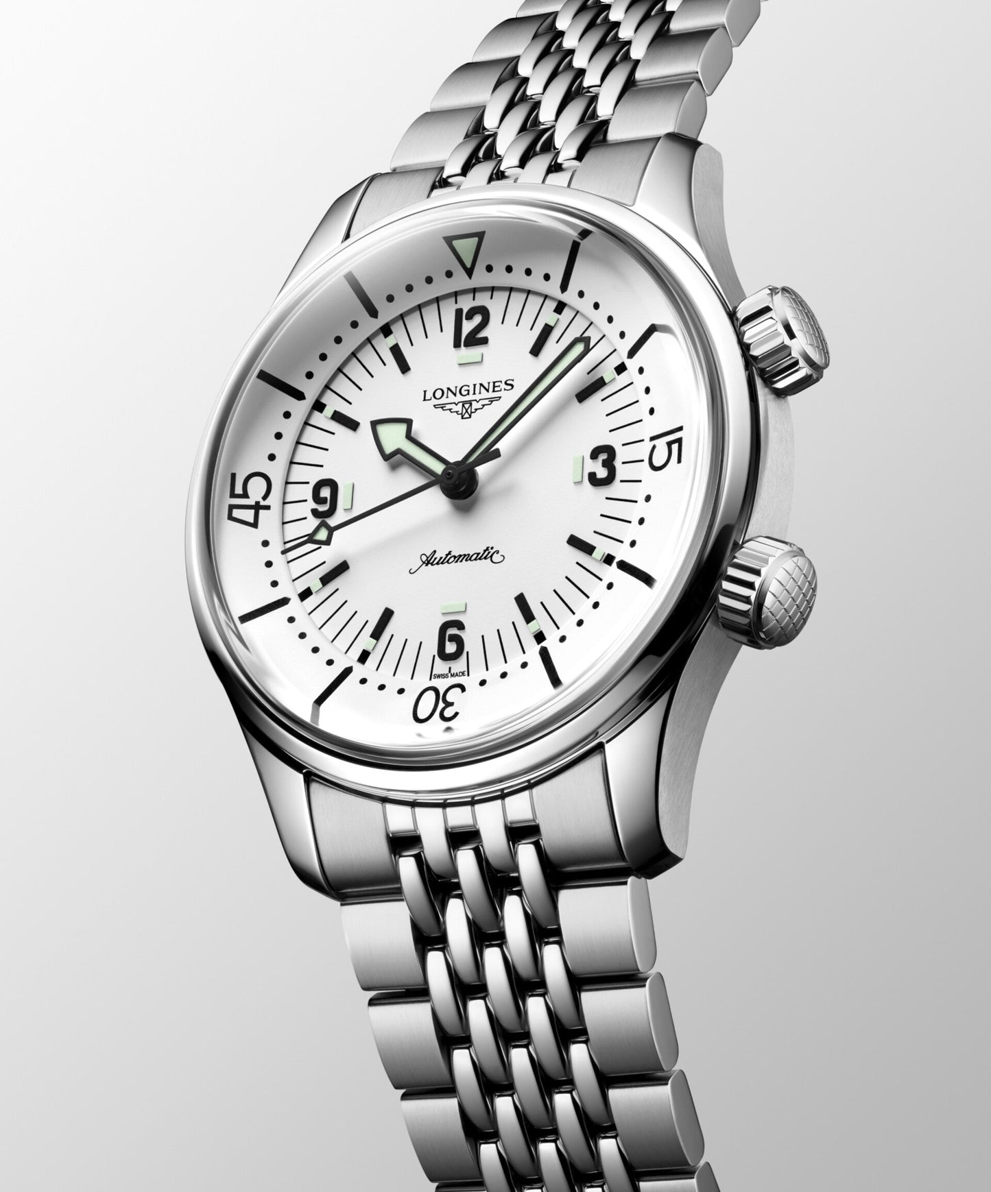 Longines montre Legend Diver 38mm blanc automatique acier L3.764.4.99.6