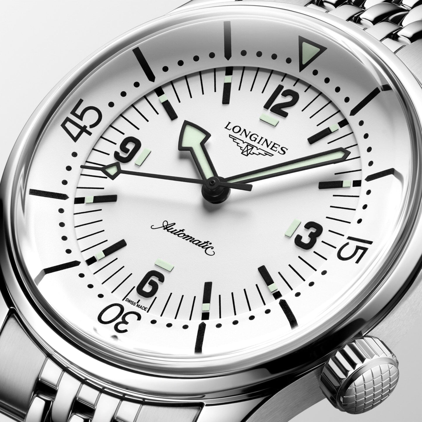 Longines montre Legend Diver 38mm blanc automatique acier L3.764.4.99.6