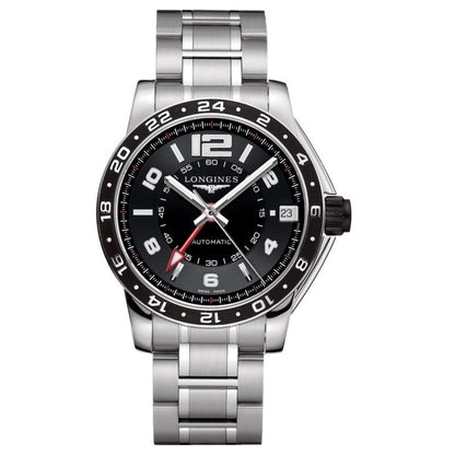 Longines montre Admiral GMT 42mm noire automatique acier L3.668.4.56.6