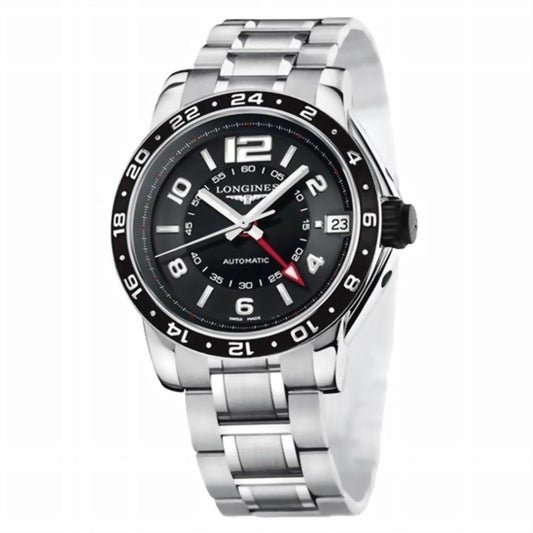 Longines montre Admiral GMT 42mm noire automatique acier L3.668.4.56.6