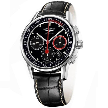Longines montre Chronographe à roue à colonnes Record 41mm noir acier automatique L4.754.4.52.4