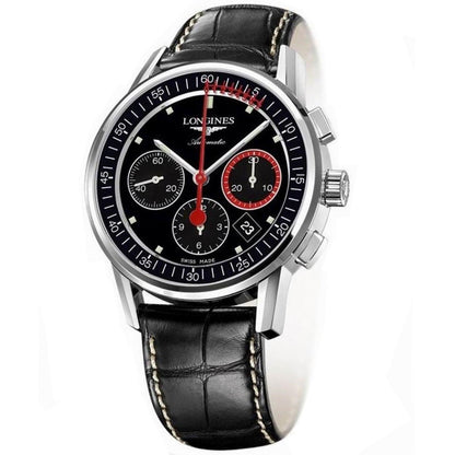 Longines montre Chronographe à roue à colonnes Record 41mm noir acier automatique L4.754.4.52.4