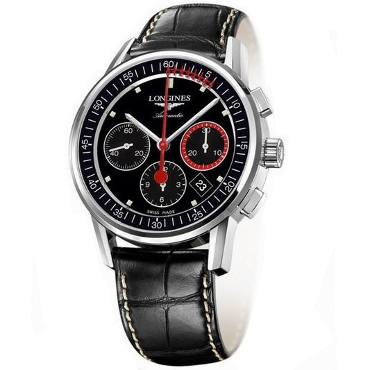 Longines montre Chronographe à roue à colonnes Record 41mm noir acier automatique L4.754.4.52.4