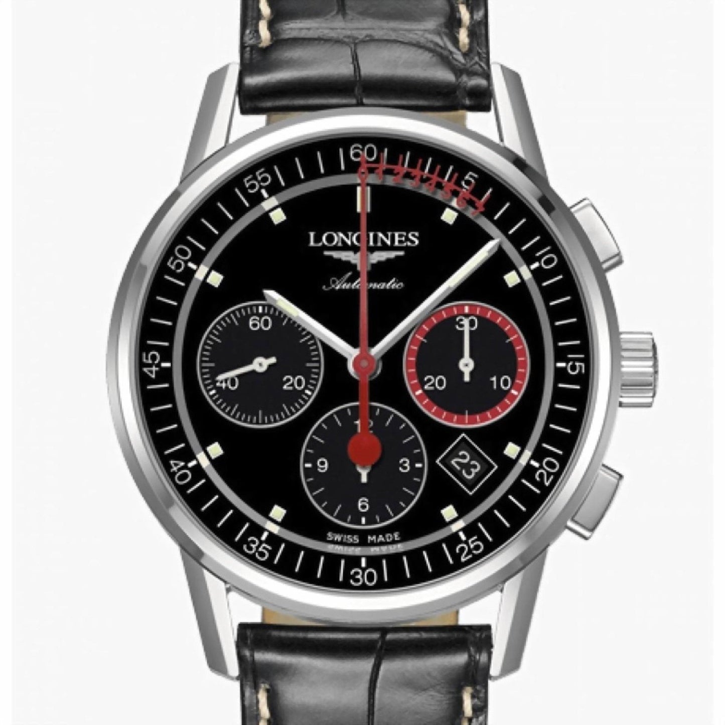 Longines montre Chronographe à roue à colonnes Record 41mm noir acier automatique L4.754.4.52.4