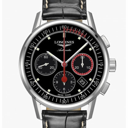Longines montre Chronographe à roue à colonnes Record 41mm noir acier automatique L4.754.4.52.4