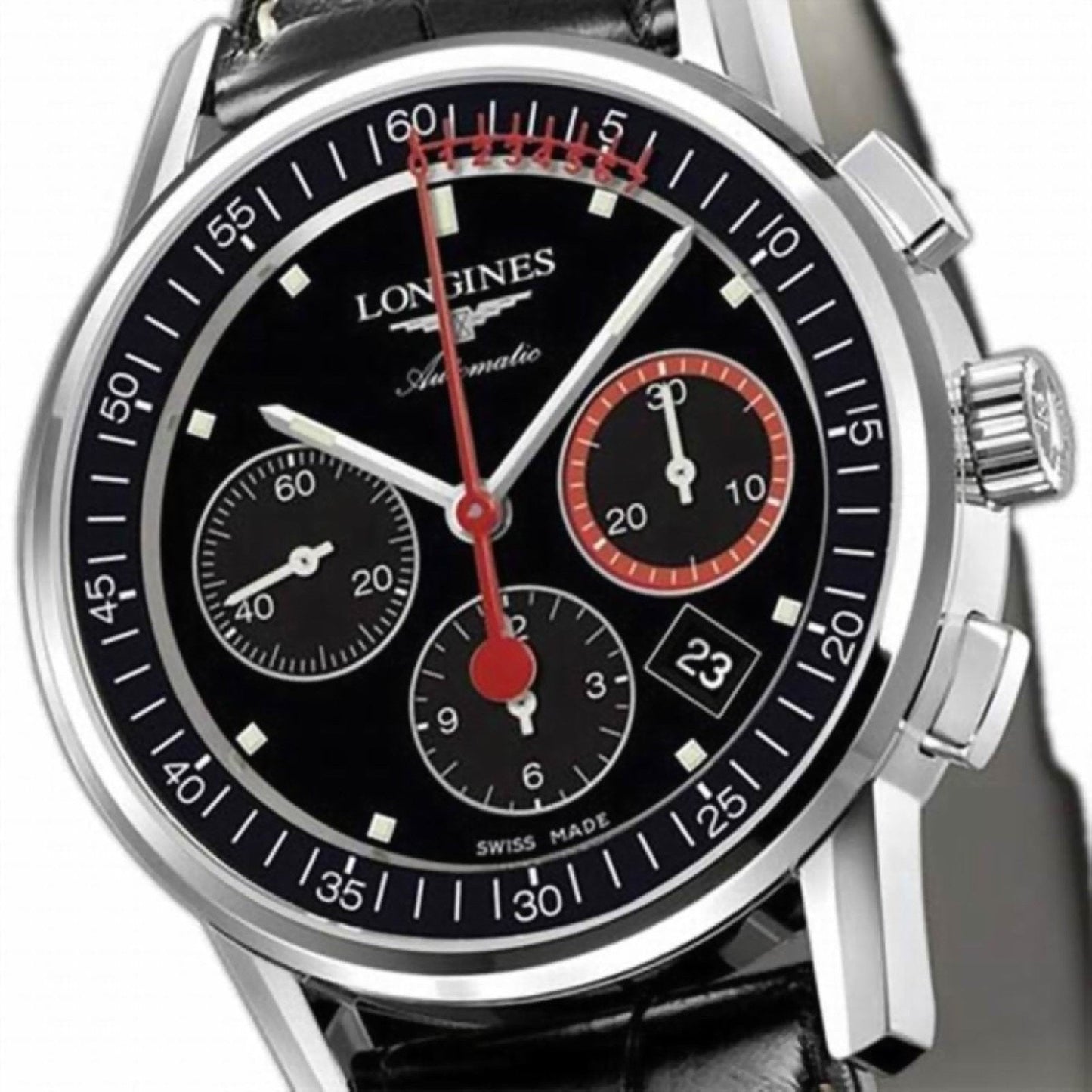 Longines montre Chronographe à roue à colonnes Record 41mm noir acier automatique L4.754.4.52.4