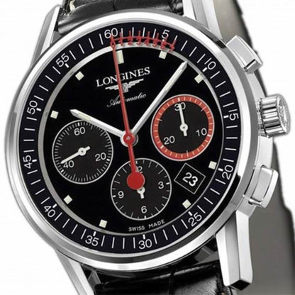 Longines montre Chronographe à roue à colonnes Record 41mm noir acier automatique L4.754.4.52.4