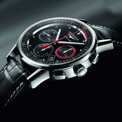 Longines montre Chronographe à roue à colonnes Record 41mm noir acier automatique L4.754.4.52.4