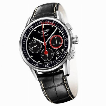 Longines montre Chronographe à roue à colonnes Record 41mm noir acier automatique L4.754.4.52.4