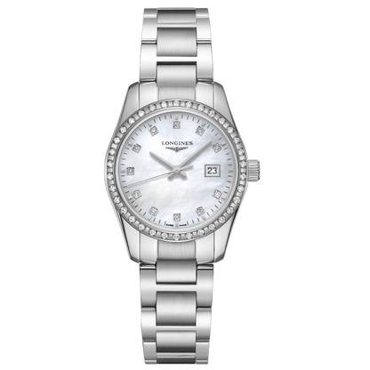Montre Longines Conquest Classic 29,5 mm en acier, nacre et diamants, mouvement quartz, L2.286.0.87.6