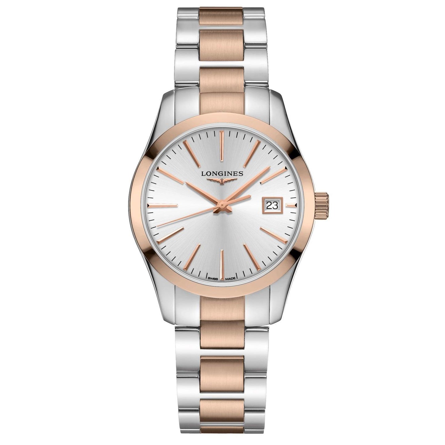 Longines montre Conquest Classic 34mm argent quartz acier PVD or rose L2.386.3.72.7