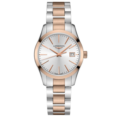 Longines montre Conquest Classic 34mm argent quartz acier PVD or rose L2.386.3.72.7