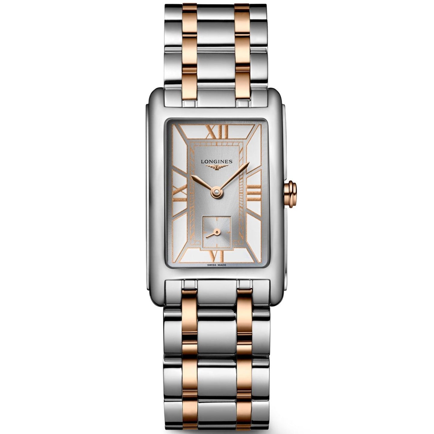 Montre Longines DolceVita 23,30 x 37,00 mm, quartz blanc, acier et or rose 18 carats, L5.512.5.75.7