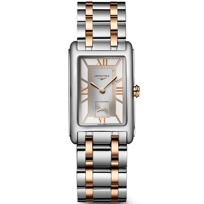 Montre Longines DolceVita 23,30 x 37,00 mm, quartz blanc, acier et or rose 18 carats, L5.512.5.75.7