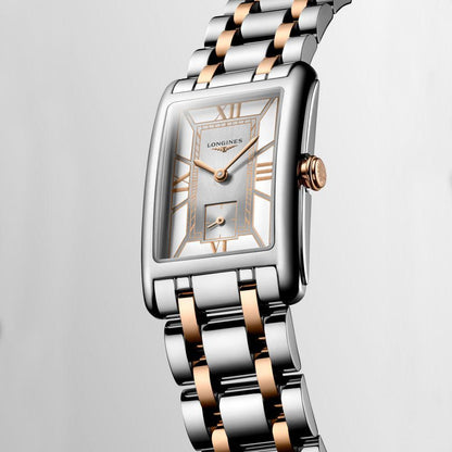 Montre Longines DolceVita 23,30 x 37,00 mm, quartz blanc, acier et or rose 18 carats, L5.512.5.75.7