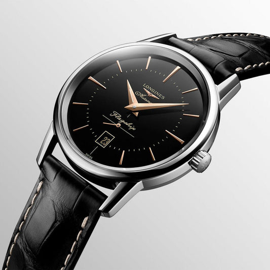 Longines montre Flagship Heritage 38,5mm noir automatique acier L4.795.4.58.0
