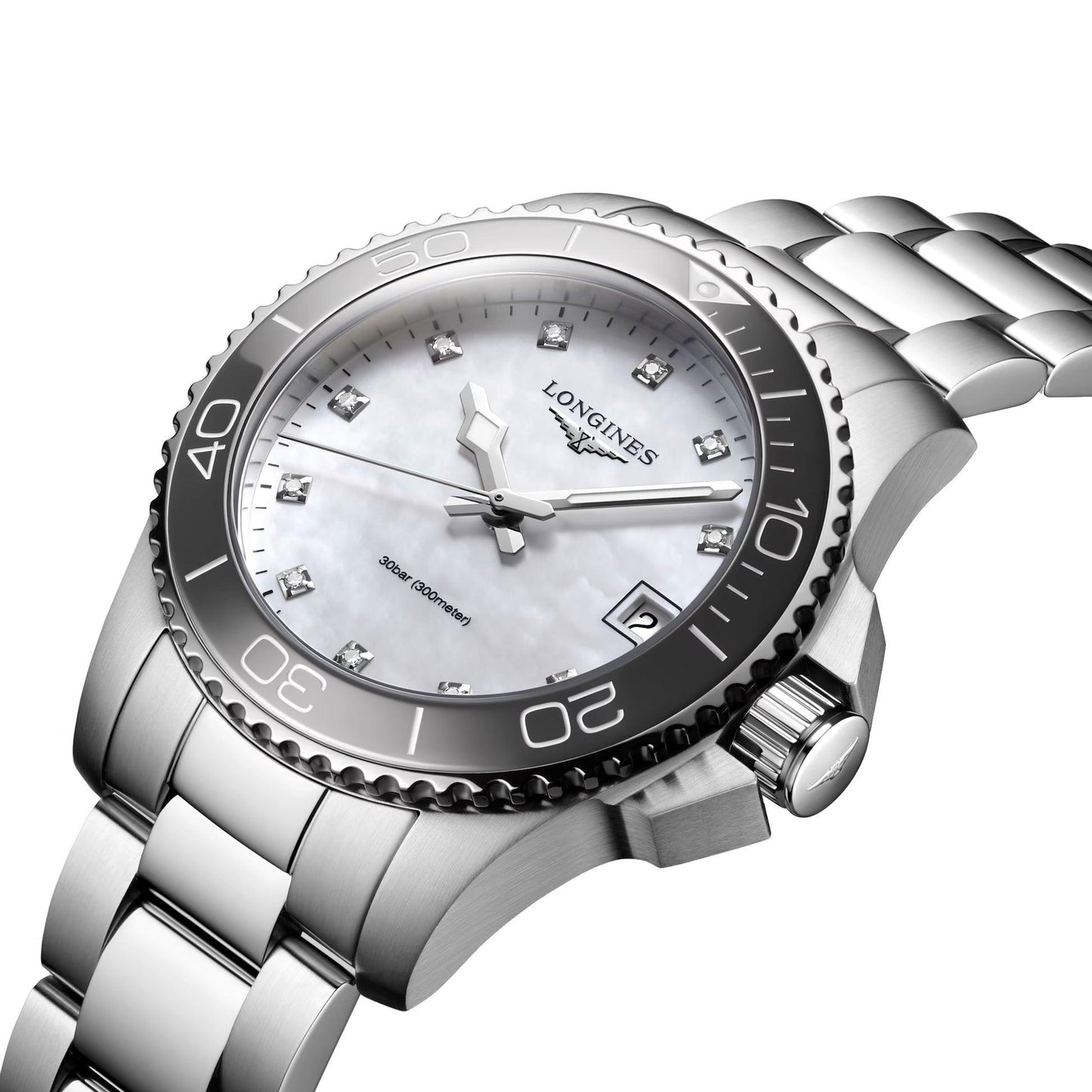 Longines montre Hydroconquest 32mm nacre diamants quartz acier