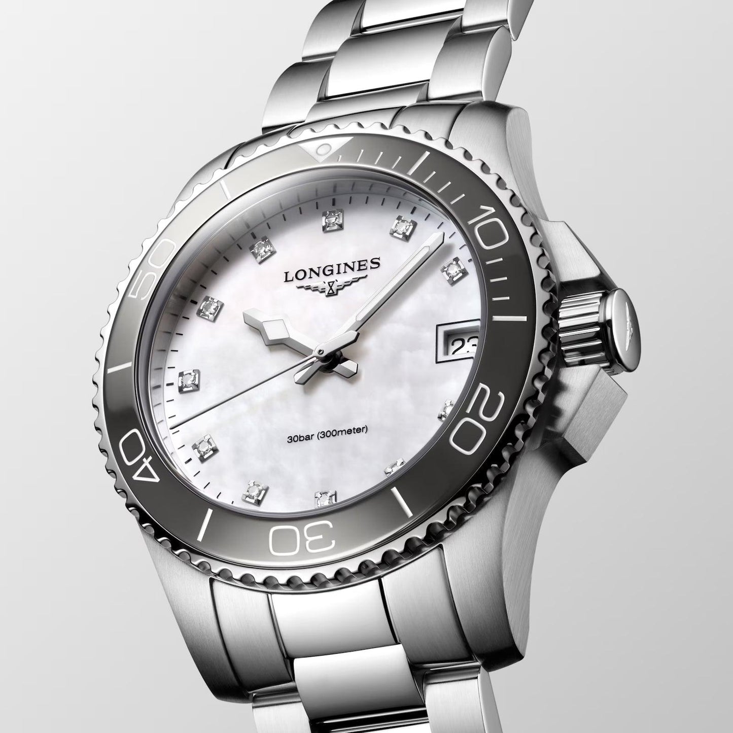 Longines montre Hydroconquest 32mm nacre diamants quartz acier