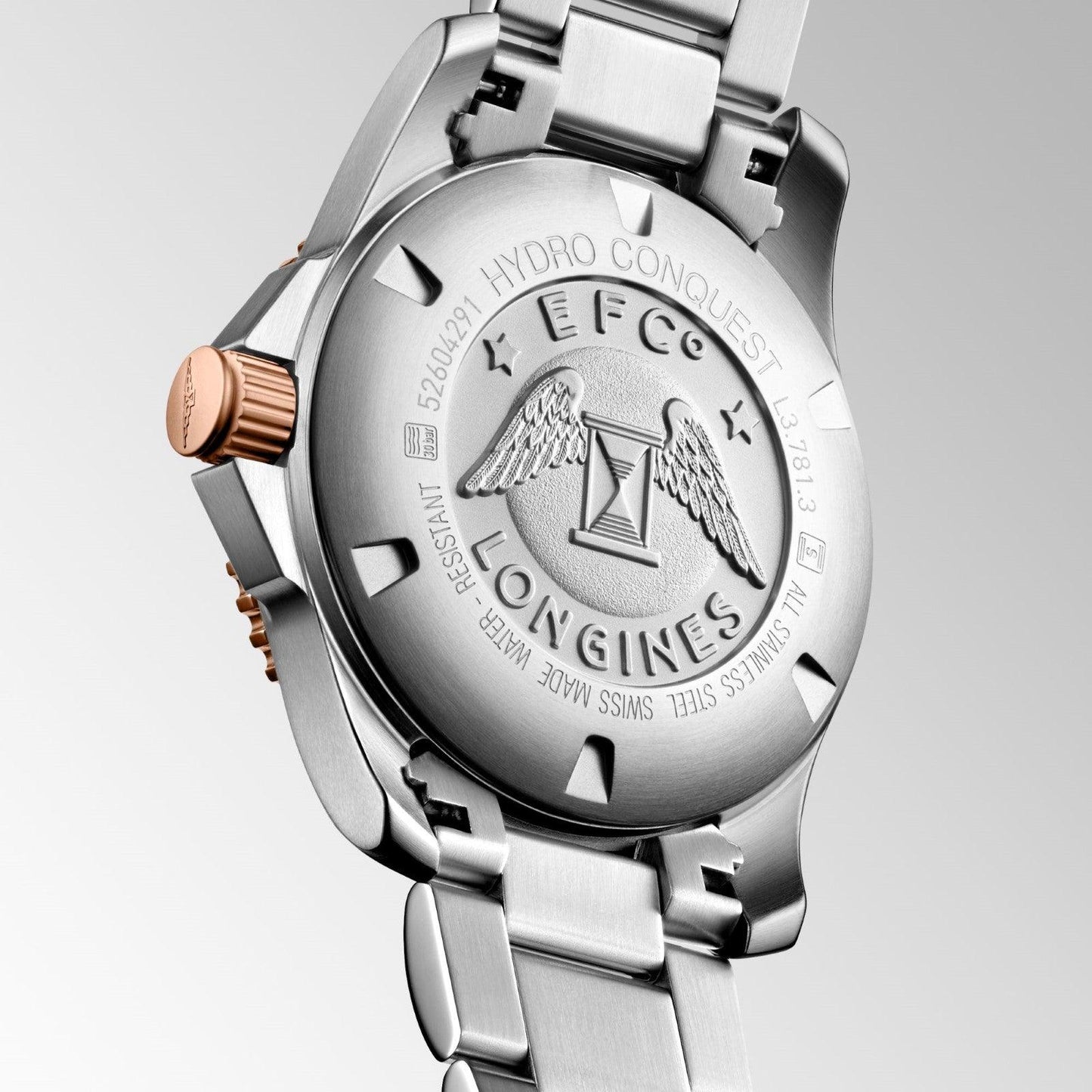 Montre Longines HydroConquest 41mm bleu automatique acier finitions PVD or rose L3.781.3.98.7