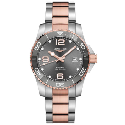 Longines montre HydroConquest 41mm gris automatique acier finitions PVD or rose L3.781.3.78.7